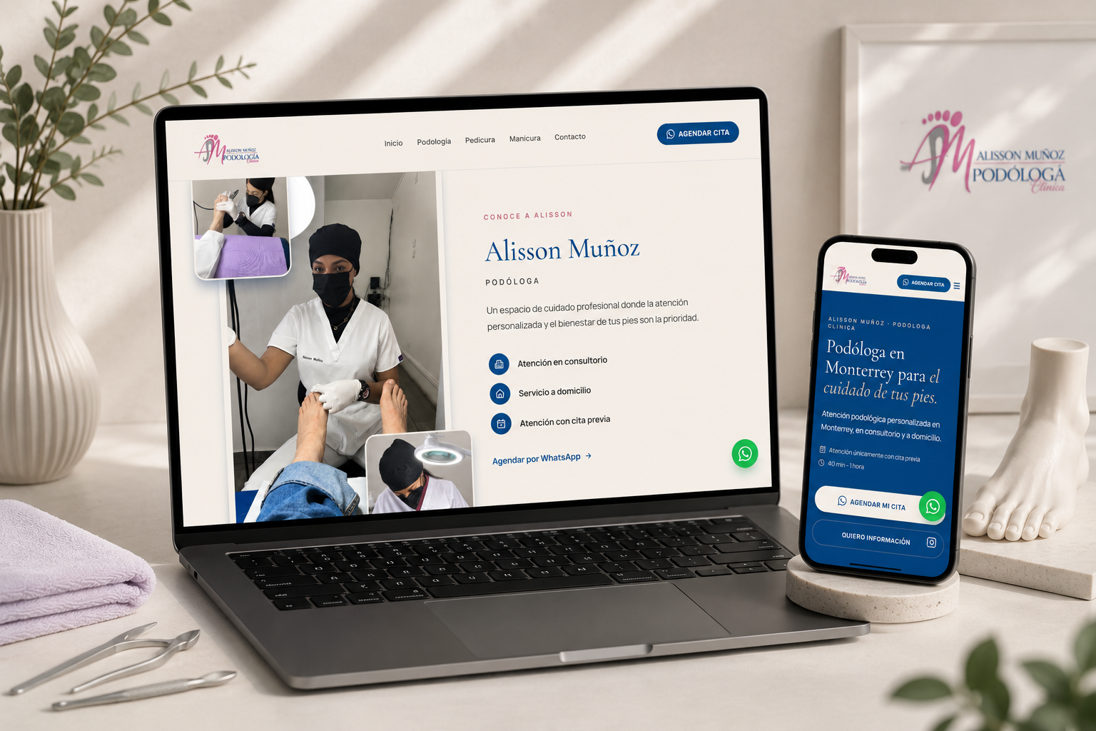 Mockup del sitio web de Alisson Podóloga