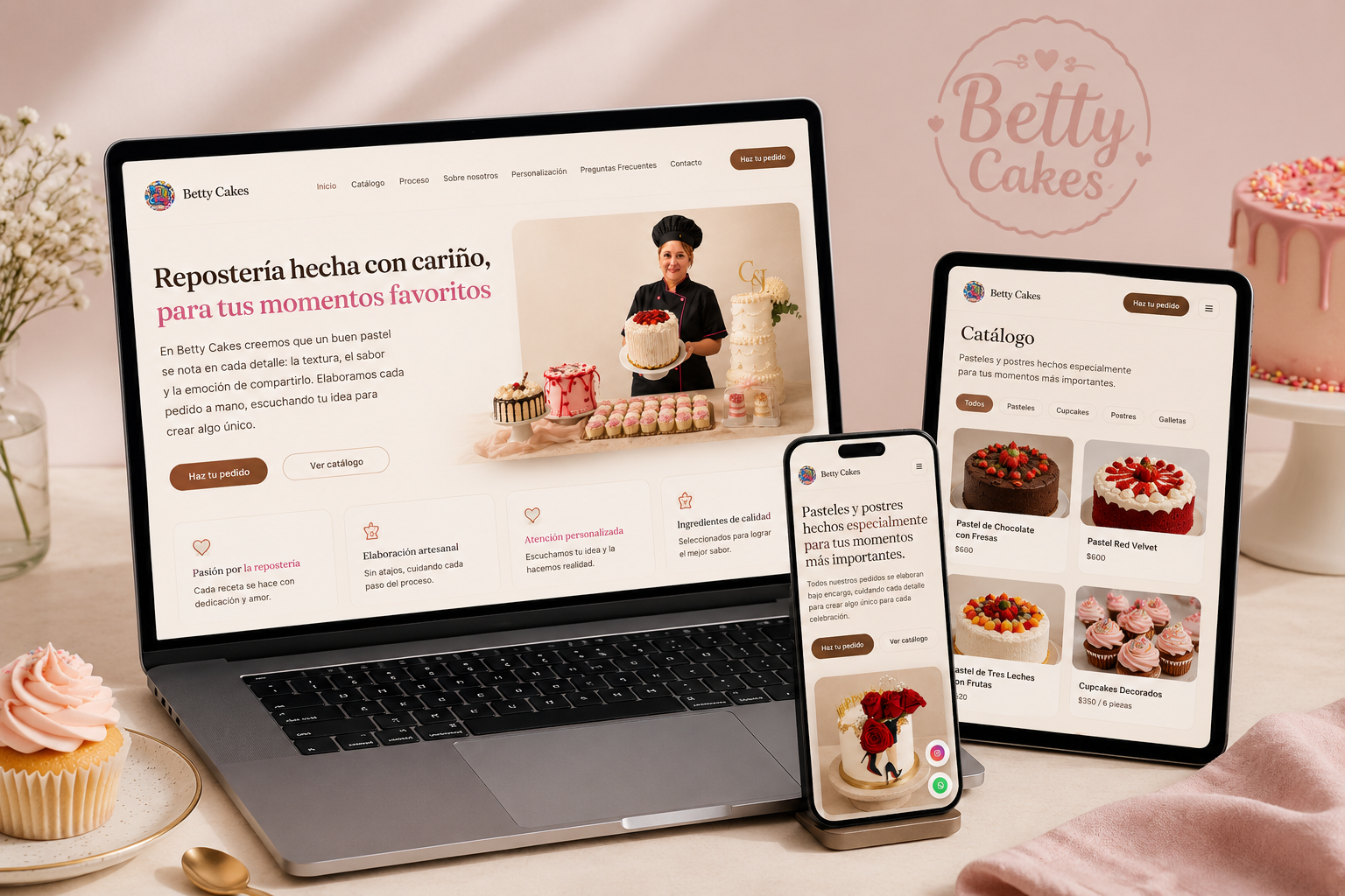 Mockup del sitio web de Betty Cakes